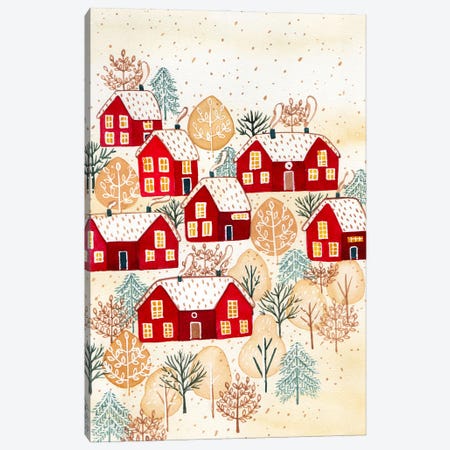 Golden Winter Village Canvas Print #FDG23} by FNK Designs Art Print