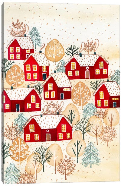 Golden Winter Village Canvas Art Print - FNK Designs
