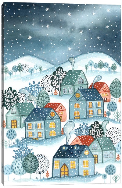 First Snowfall Night Canvas Art Print - FNK Designs