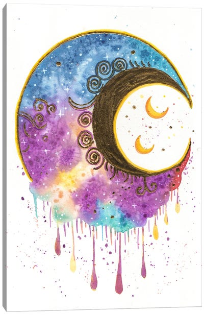 Moon With Gold Foil Canvas Art Print - FNK Designs