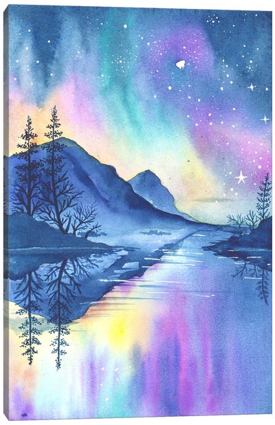 Aurora In The Mountains Canvas Art Print - Aurora Borealis Art