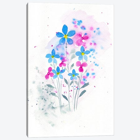 Pink And Blue Flowers Canvas Print #FDG69} by FNK Designs Canvas Art Print
