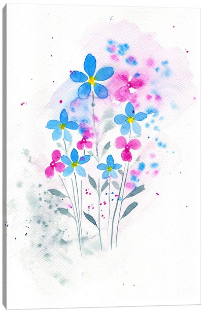 Pink And Blue Flowers Canvas Art Print - FNK Designs