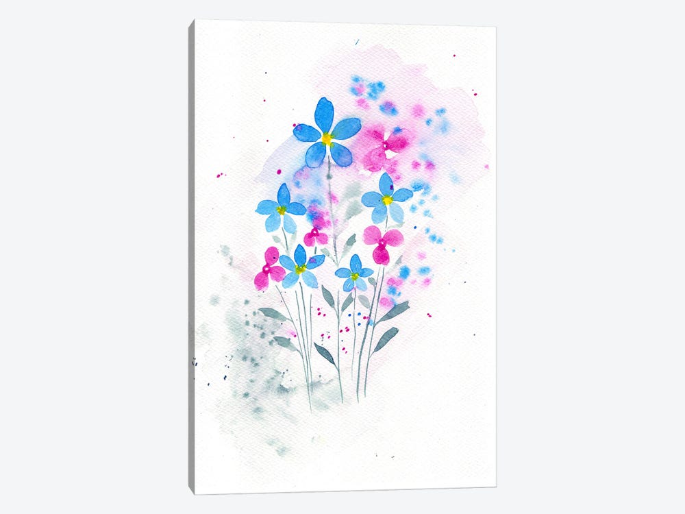 Pink And Blue Flowers by FNK Designs 1-piece Canvas Wall Art