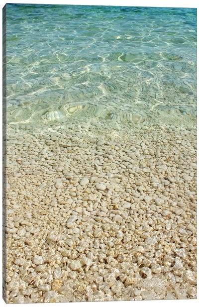 Aqua Blue Ocean And Golden Pebbles Canvas Art Print - Alyson Fennell