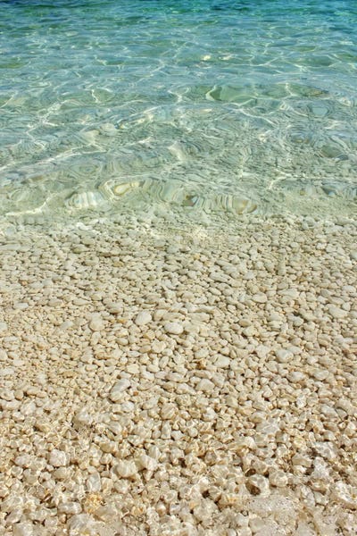 Aqua Blue Ocean And Golden Pebbles