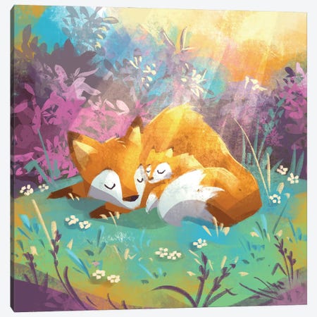 Basking Foxes Canvas Print #FFE3} by Ffion Evans Canvas Artwork