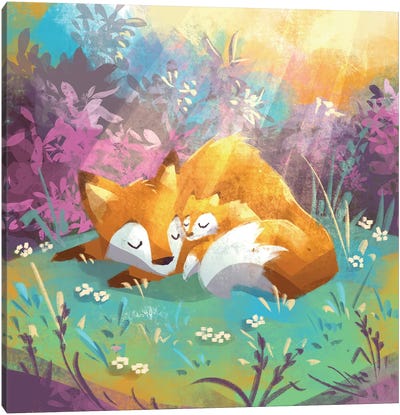 Basking Foxes Canvas Art Print - Ffion Evans