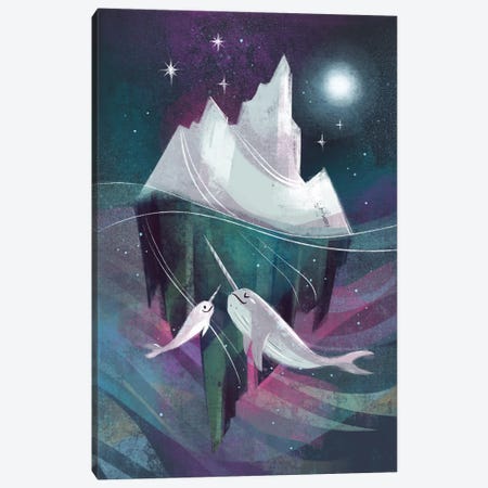 Narwhales - Frozen Sea Canvas Print #FFE43} by Ffion Evans Canvas Art