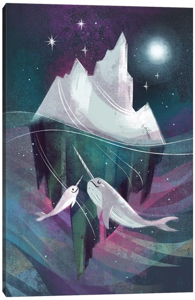 Narwhales - Frozen Sea Canvas Art Print - Ffion Evans