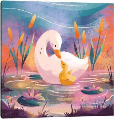 Warm Hugs - Duckling Canvas Art Print - Ffion Evans