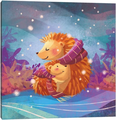 Warm Hugs - Hedgehogs Canvas Art Print - Hedgehogs