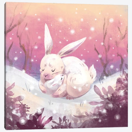 Warm Hugs - Rabbits Canvas Print #FFE60} by Ffion Evans Canvas Art