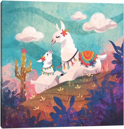 Warm Hugs - Llamas Canvas Art Print - Ffion Evans