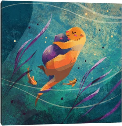 Warm Hugs - Otters Canvas Art Print - Ffion Evans