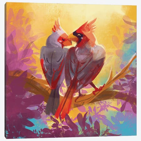 Warm Hugs - Red Cardinals Canvas Print #FFE66} by Ffion Evans Canvas Art Print