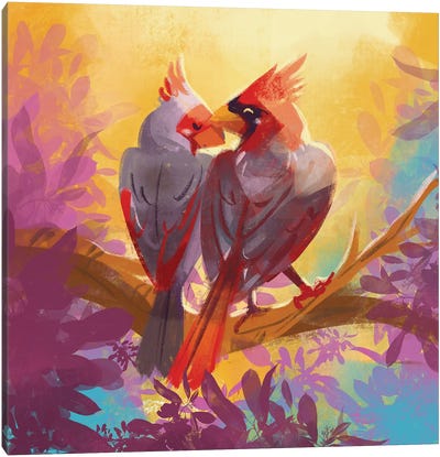 Warm Hugs - Red Cardinals Canvas Art Print - Ffion Evans