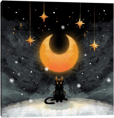 Dark Winter Night - Cat Canvas Art Print - Mysticism