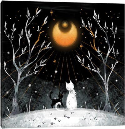 Winter Moon - Cats Canvas Art Print - Ffion Evans