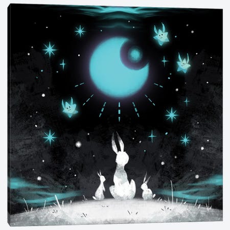 Cold Winter Moon - Rabbits Canvas Print #FFE8} by Ffion Evans Canvas Art
