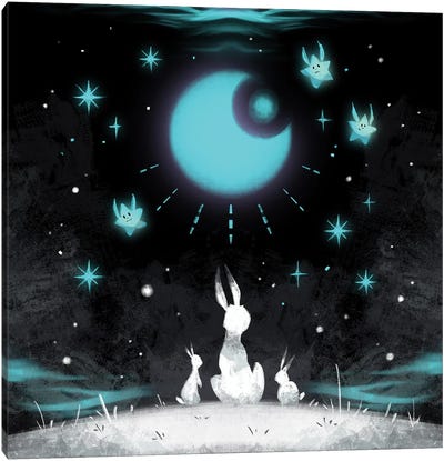 Cold Winter Moon - Rabbits Canvas Art Print - Ffion Evans