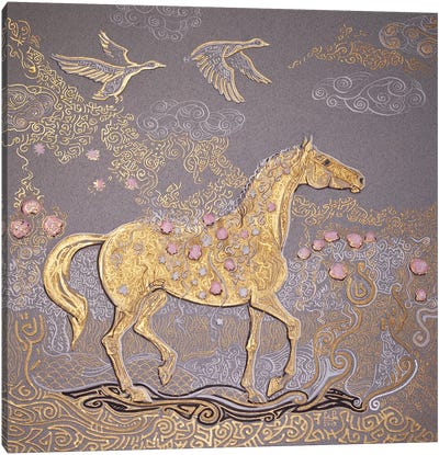 Golden Spring Canvas Art Print - Gold & Pink Art