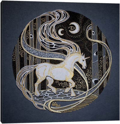 The Night In Forest Canvas Art Print - Unicorn Art