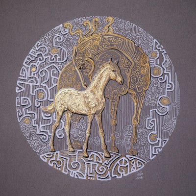 Golden Foal by Fefa Koroleva framed canvas print