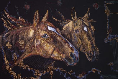 Two Golden Horses by Fefa Koroleva framed canvas print
