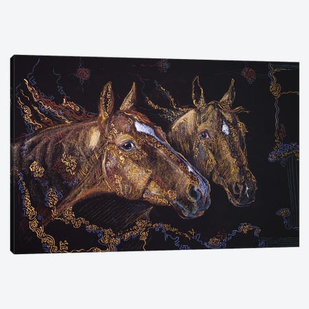 Two Golden Horses Canvas Print #FFK128} by Fefa Koroleva Canvas Art