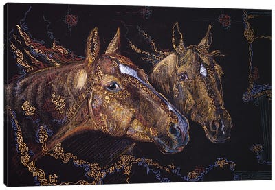 Two Golden Horses Canvas Art Print - Fefa Koroleva
