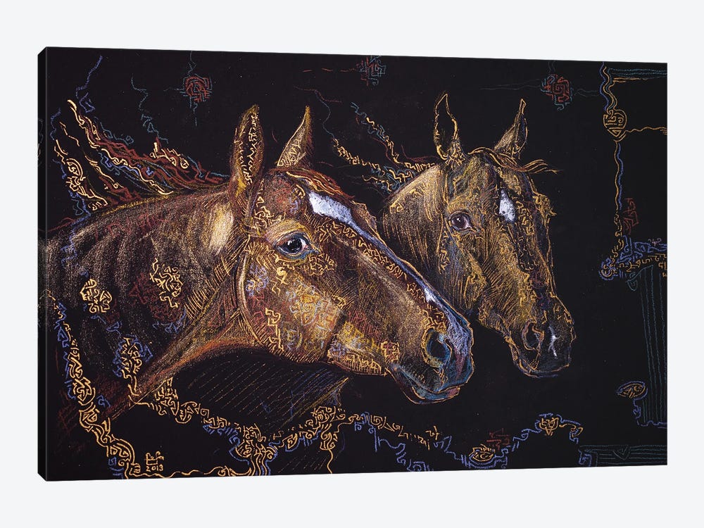 Two Golden Horses by Fefa Koroleva 1-piece Canvas Wall Art