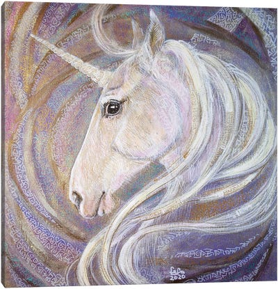 White Unicorn Canvas Art Print - Gold & Pink Art
