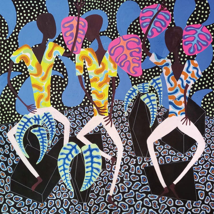 Abstract Dancing Figures With Pink Palms