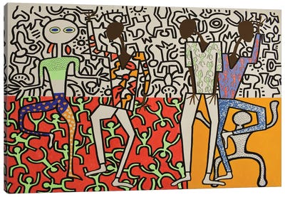 Harring Inspired Dance Party I Canvas Art Print - Abstract Figures Art