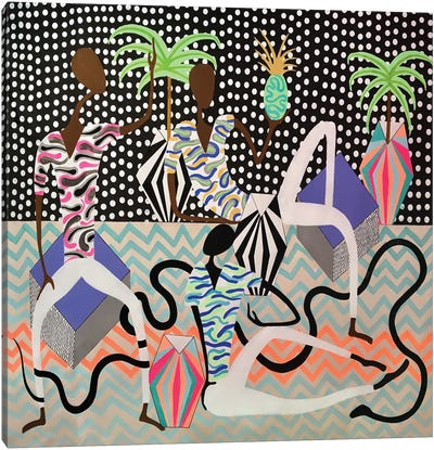 Polka Dot Tropical Club Canvas Art Print - Pineapple Art
