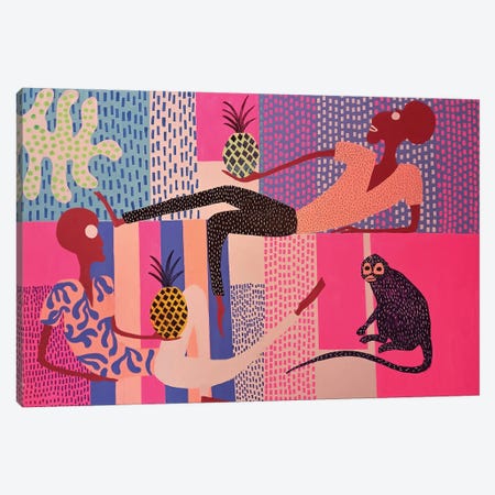 Pink Monkey Party Canvas Print #FFL96} by Frantisek Florian Art Print