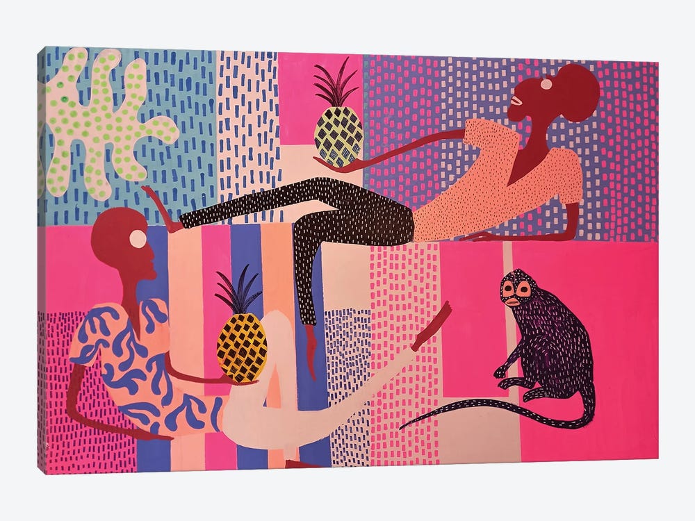 Pink Monkey Party by Frantisek Florian 1-piece Canvas Art Print