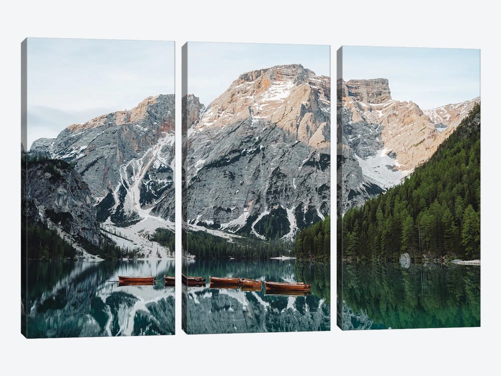 5 Boats On The Lake Italy by Fabian Fortmann 3-piece Canvas Print
