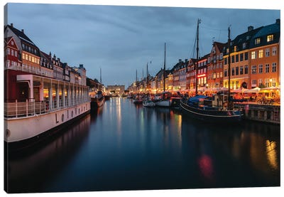 Nightly Harbour Canvas Art Print - Copenhagen Art
