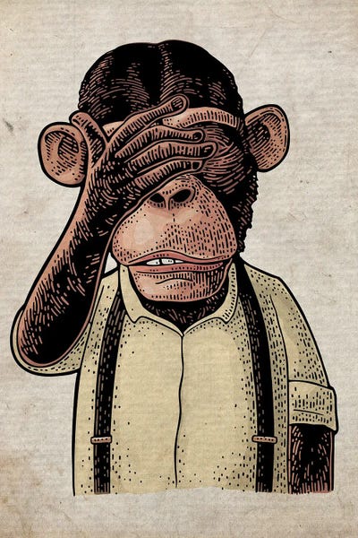 Chimpanzees: Colour See No Evil On Old Paper by FisherCraft