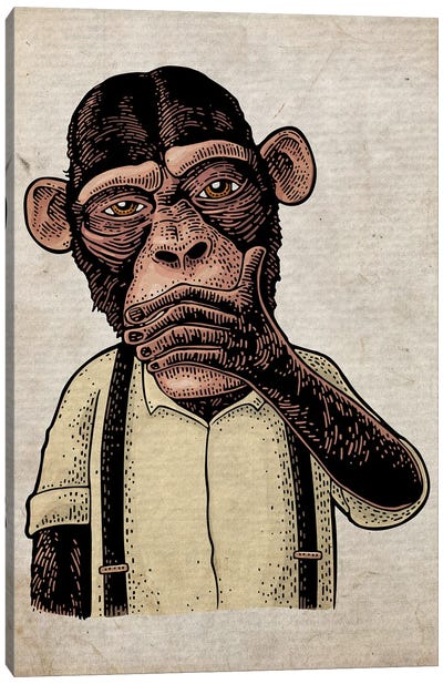 Colour Speak No Evil On Old Paper Canvas Art Print - Chimpanzee Art