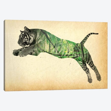 Tiger Double Exposure Canvas Print #FHC102} by FisherCraft Canvas Artwork