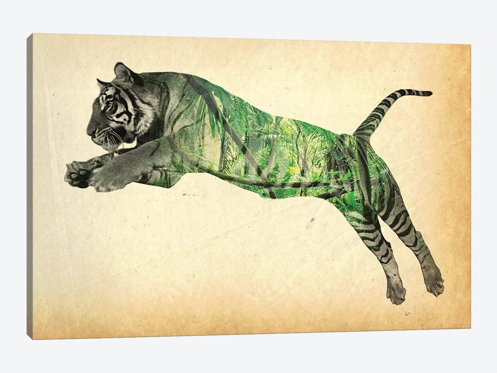 Tiger Double Exposure by FisherCraft 1-piece Canvas Print