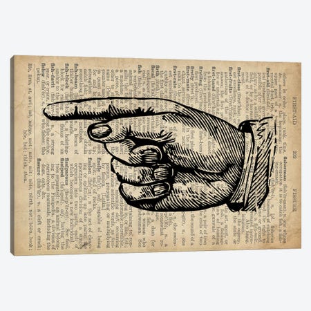 Victorian Pointing Finger Landscape Left Pointing Old Dictionary Canvas Print #FHC107} by FisherCraft Canvas Print