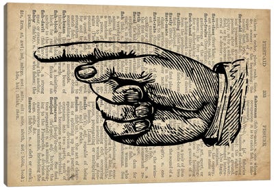 Victorian Pointing Finger Landscape Left Pointing Old Dictionary Canvas Art Print - FisherCraft