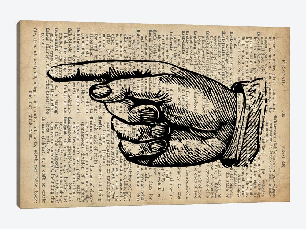 Victorian Pointing Finger Landscape Left Pointing Old Dictionary by FisherCraft 1-piece Canvas Artwork