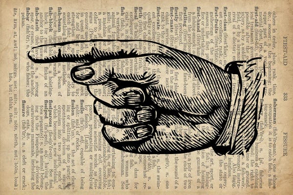 Hands: Victorian Pointing Finger Landscape Left Pointing Old Dictionary by FisherCraft