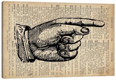 Victorian Pointing Finger Landscape Right Pointing Old Dictionary Canvas Art Print - FisherCraft
