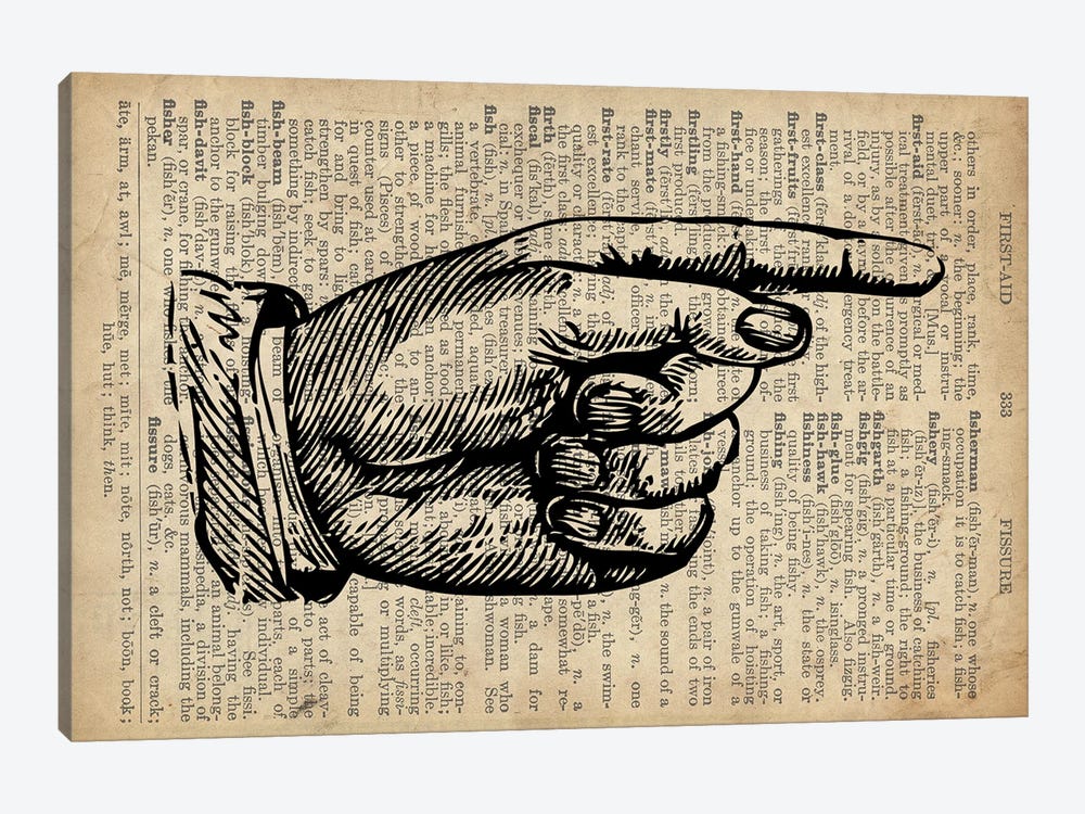 Victorian Pointing Finger Landscape Right Pointing Old Dictionary by FisherCraft 1-piece Art Print